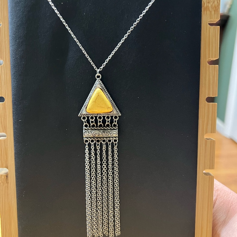 Yellow and Silver Tassel Pendant Necklace